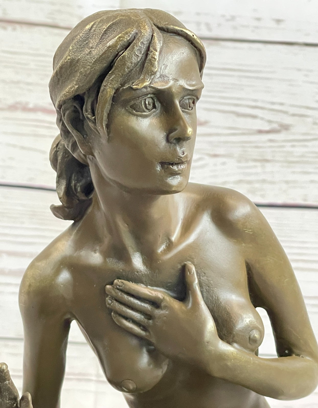 GENNARELLI Art Deco bronze of a nude woman Touching her Breast, marble base.