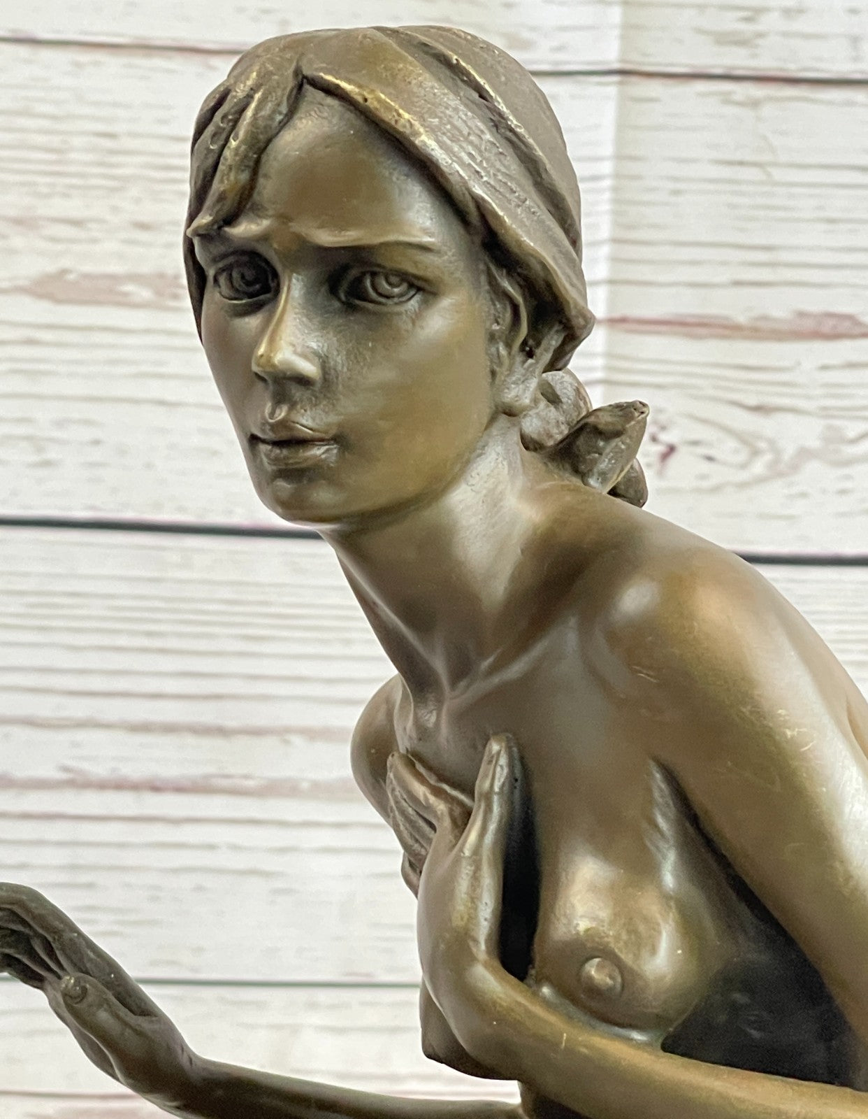 GENNARELLI Art Deco bronze of a nude woman Touching her Breast, marble base.