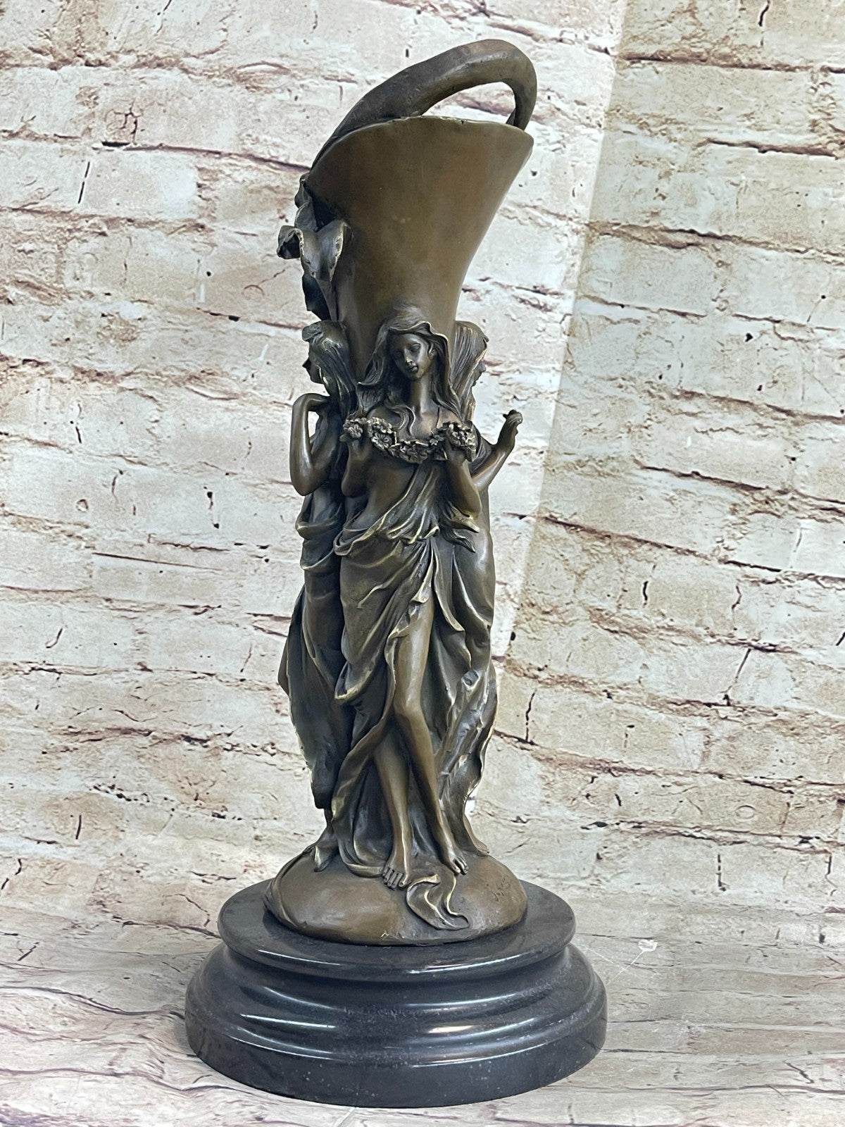Handcrafted Art Deco 3 Sexy Girl Nude Naked Art Nouveau Vase Bronze Sculpture