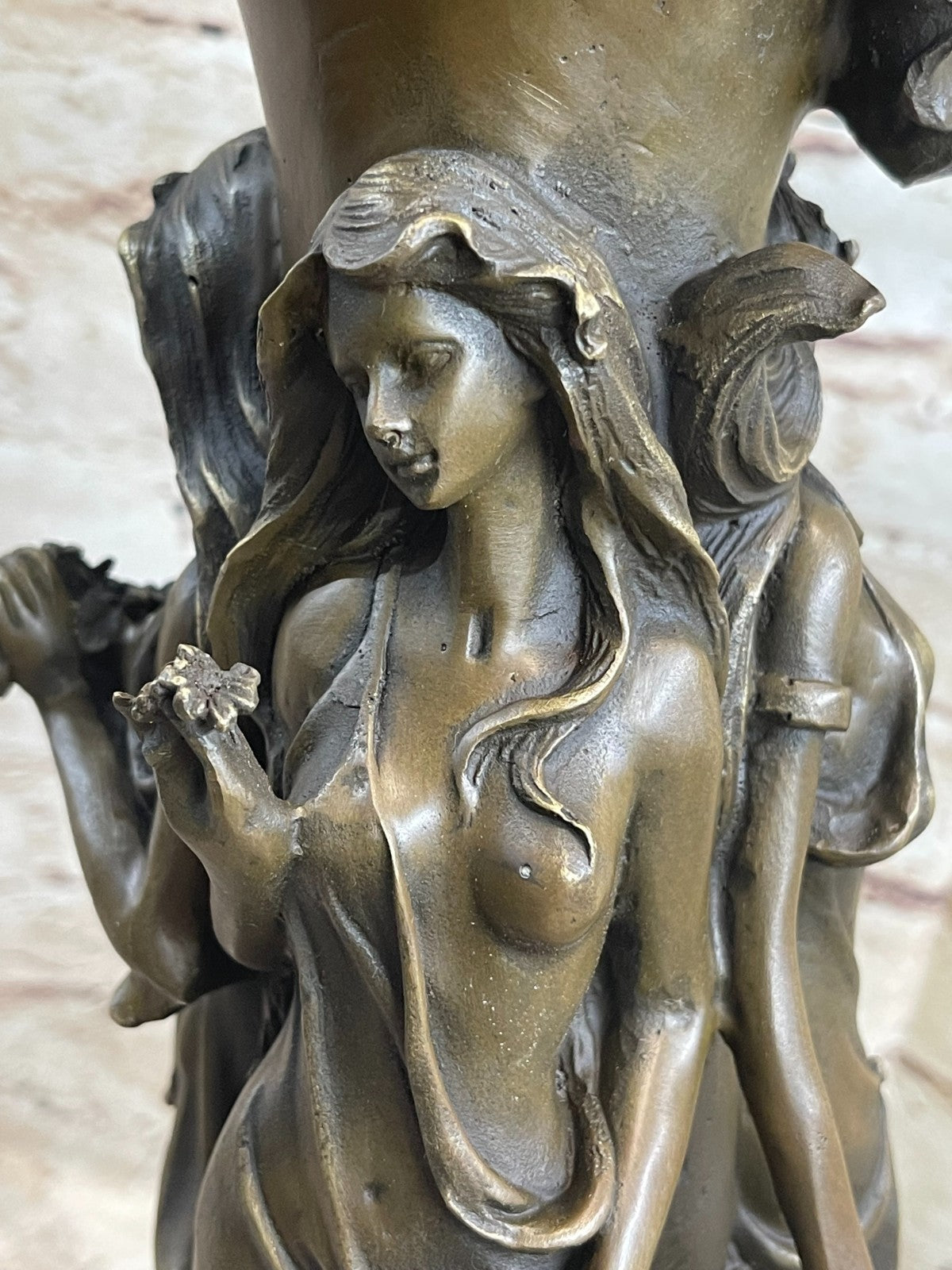 Handcrafted Art Deco 3 Sexy Girl Nude Naked Art Nouveau Vase Bronze Sculpture