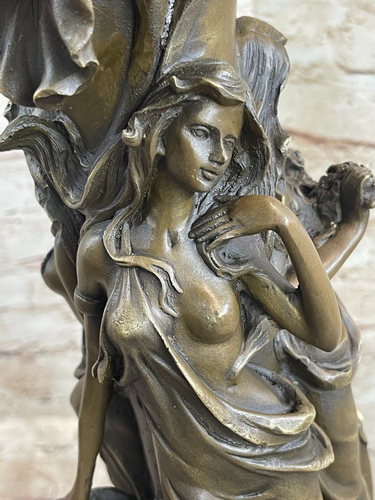 Handcrafted Art Deco 3 Sexy Girl Nude Naked Art Nouveau Vase Bronze Sculpture