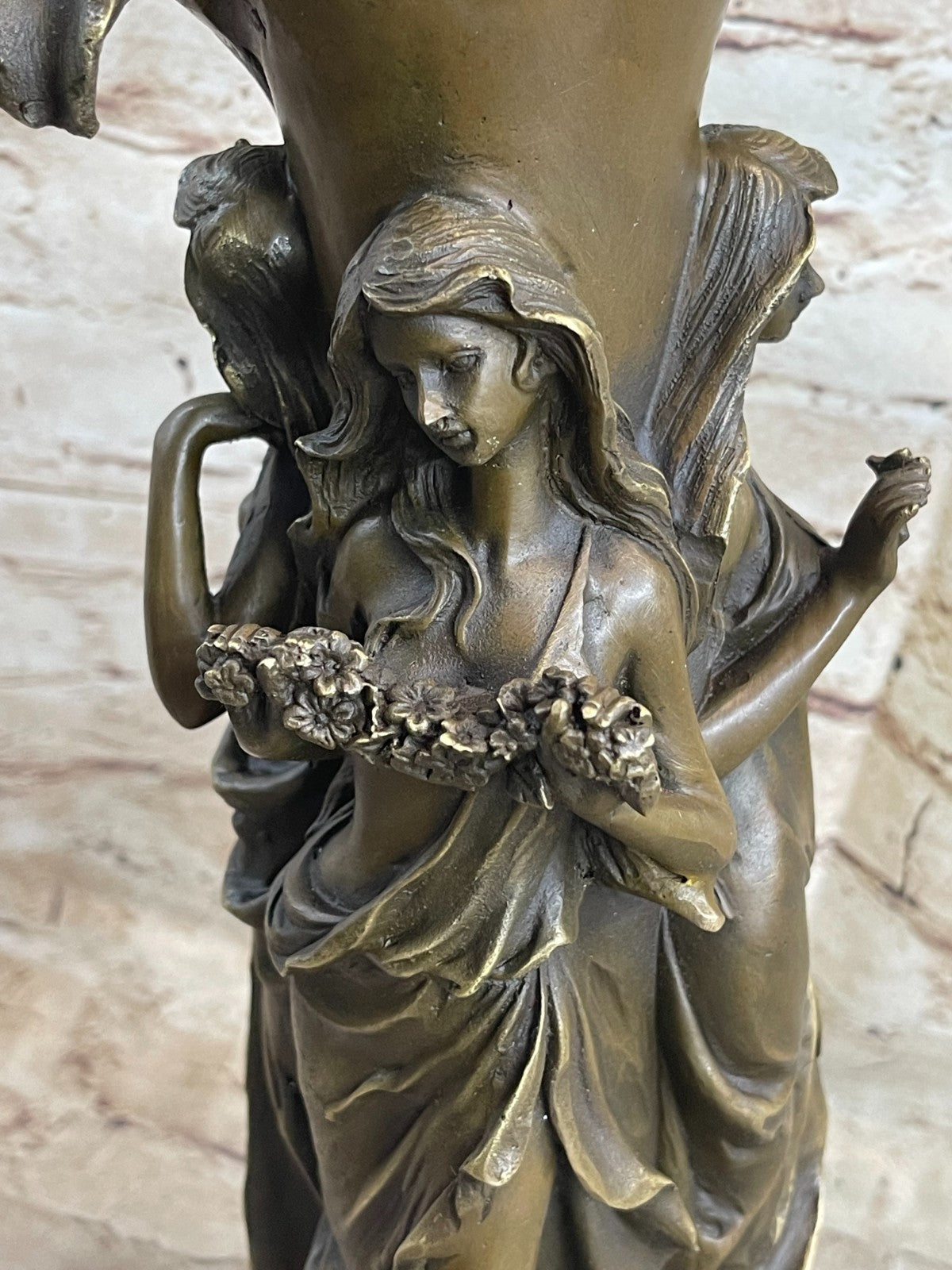 Handcrafted Art Deco 3 Sexy Girl Nude Naked Art Nouveau Vase Bronze Sculpture