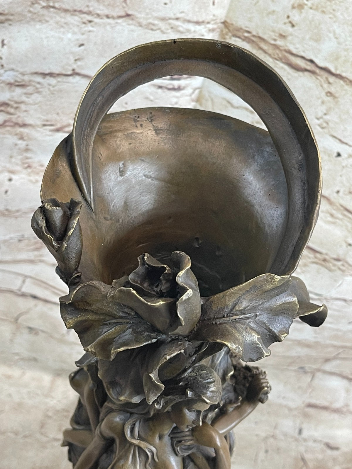 Handcrafted Art Deco 3 Sexy Girl Nude Naked Art Nouveau Vase Bronze Sculpture
