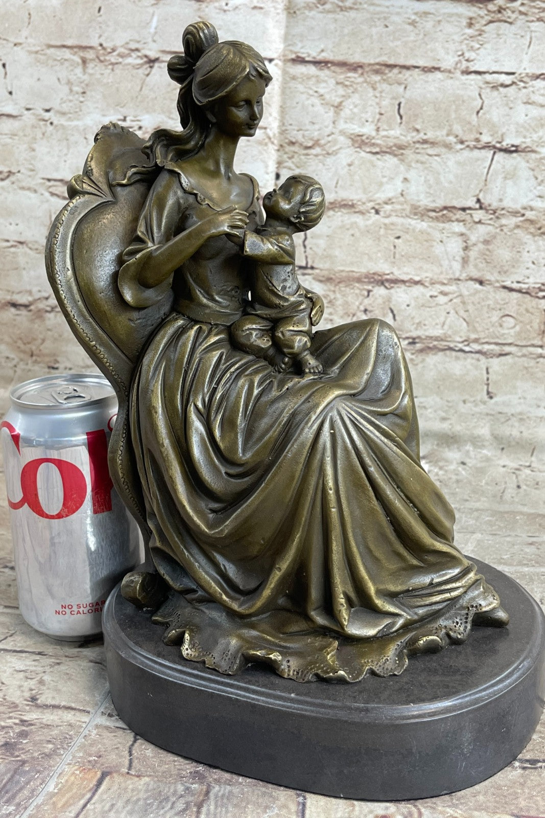 Vintage Lady Girl Woman holding baby Children 100% Bronze Sculpture Statue Sale