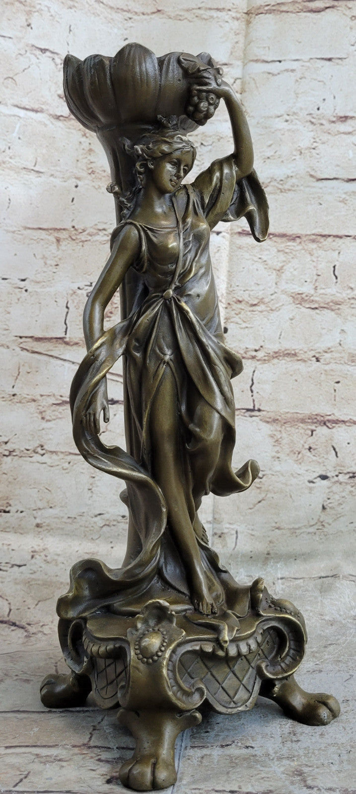 Signed Original Floral Goddess Candle Holder Bronze Marble Sculpture Statue Deal
