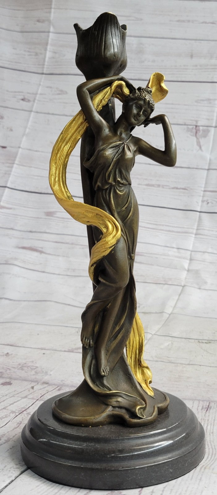 Art Nouveau Proper Young Lady Bronze Sculpture Marble Base Figurine Statue