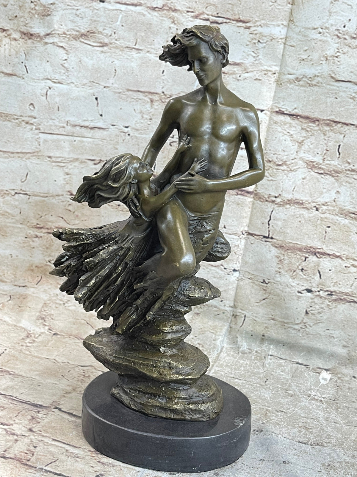 Abstract Modern Art Mid Century Nude Man in Air Real Bronze Sculpture Statue