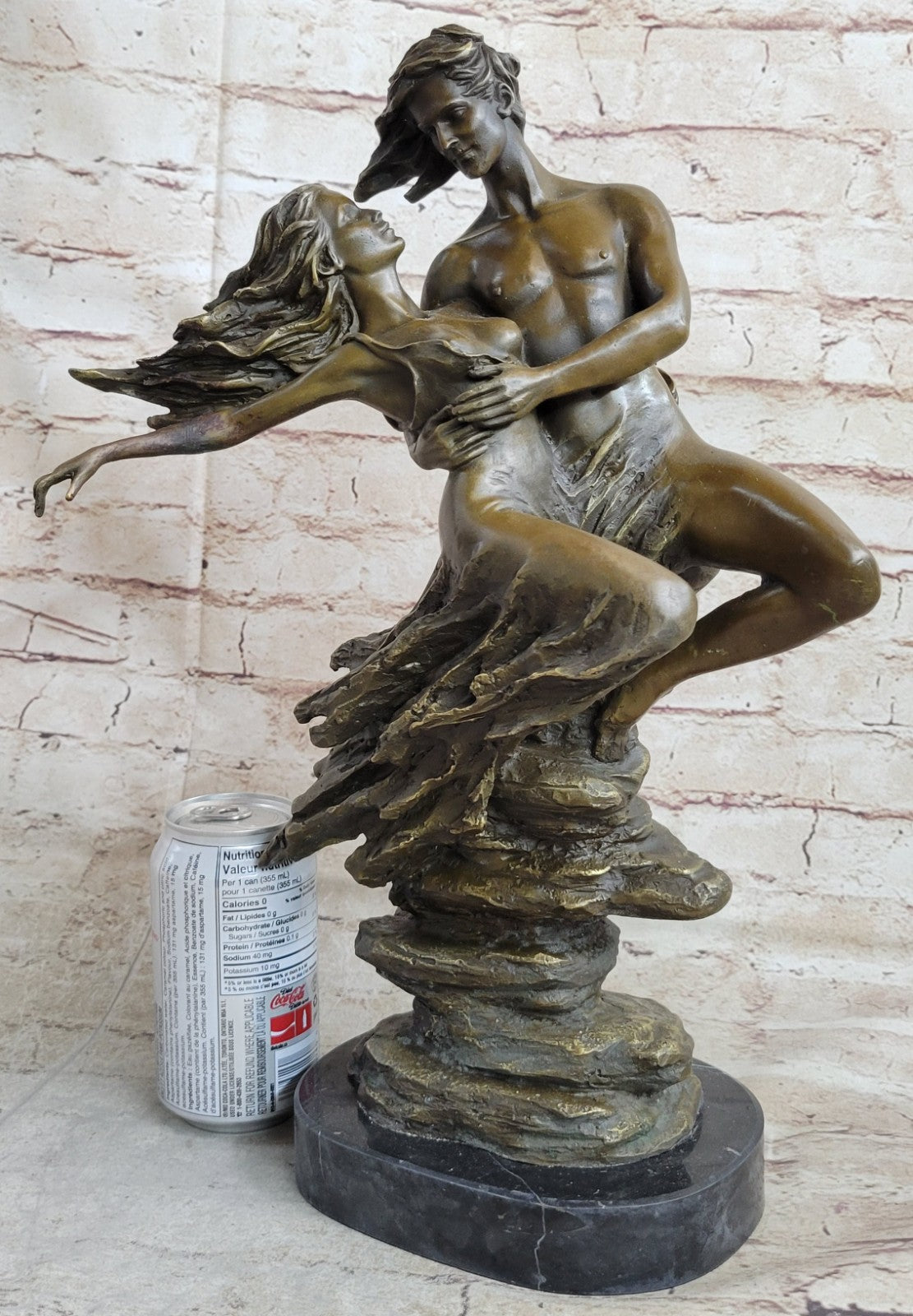 Original Aldo Vitaleh Tall Nude Lean Couple Bronze Sculpture Marble Base Statue