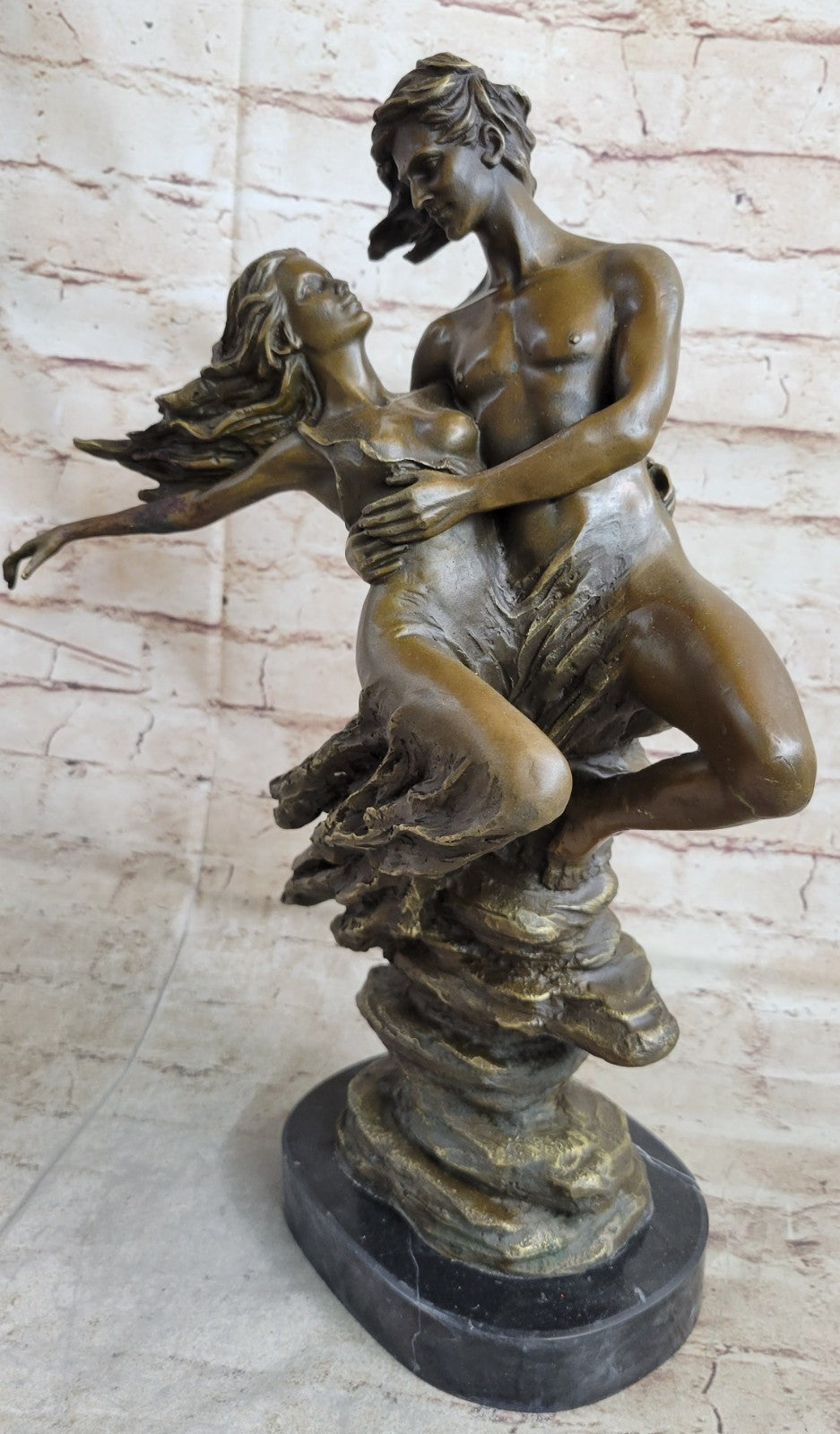 Original Aldo Vitaleh Tall Nude Lean Couple Bronze Sculpture Marble Base Statue