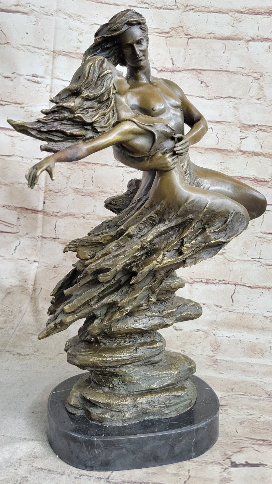 Original Aldo Vitaleh Tall Nude Lean Couple Bronze Sculpture Marble Base Statue