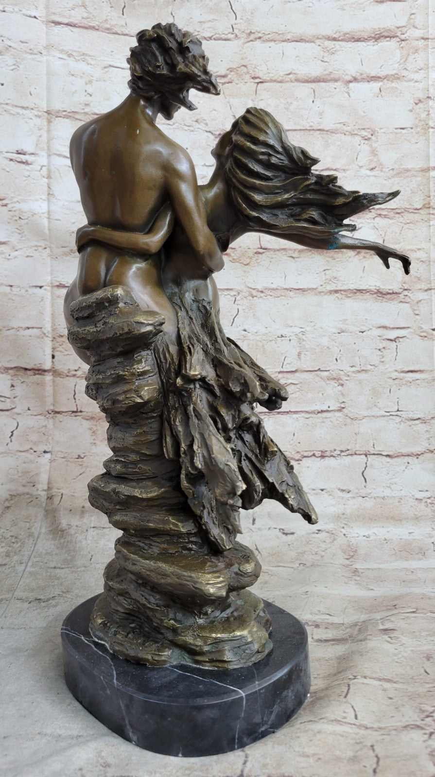 Original Aldo Vitaleh Tall Nude Lean Couple Bronze Sculpture Marble Base Statue