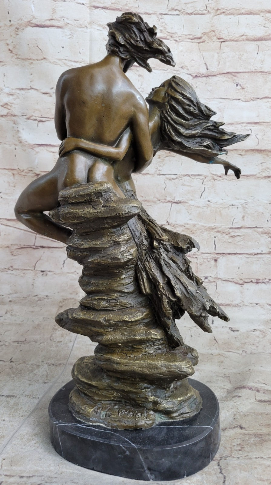 Original Aldo Vitaleh Tall Nude Lean Couple Bronze Sculpture Marble Base Statue