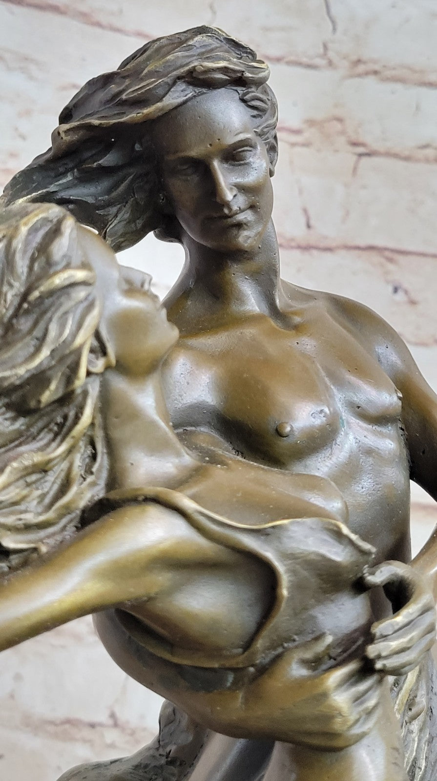 Original Aldo Vitaleh Tall Nude Lean Couple Bronze Sculpture Marble Base Statue