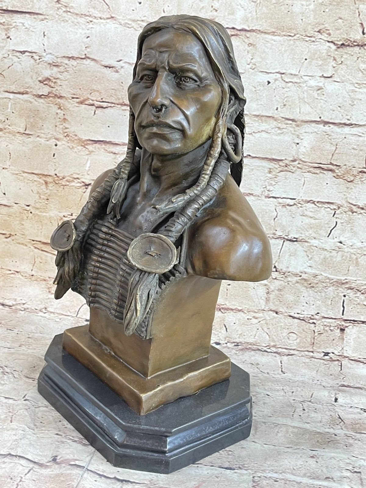 Native American Indian Warrior Chief Bronze Bust Sculpture Statue Figurine Art