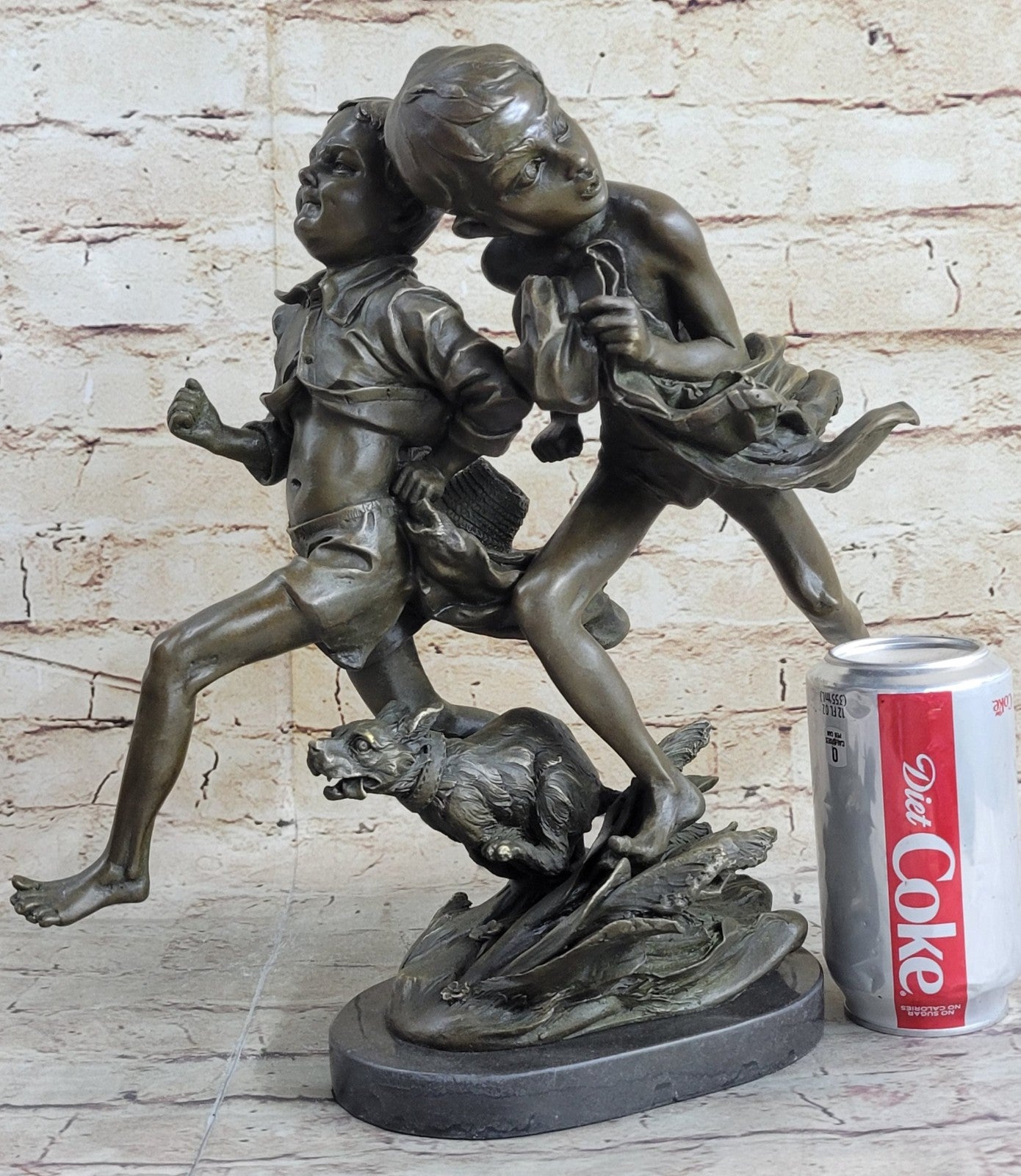 VINTAGE ALDO VITALH BRONZE "BOY RUNNING WITH DOG" SCULPTURE ON MARBLE BASE SALE
