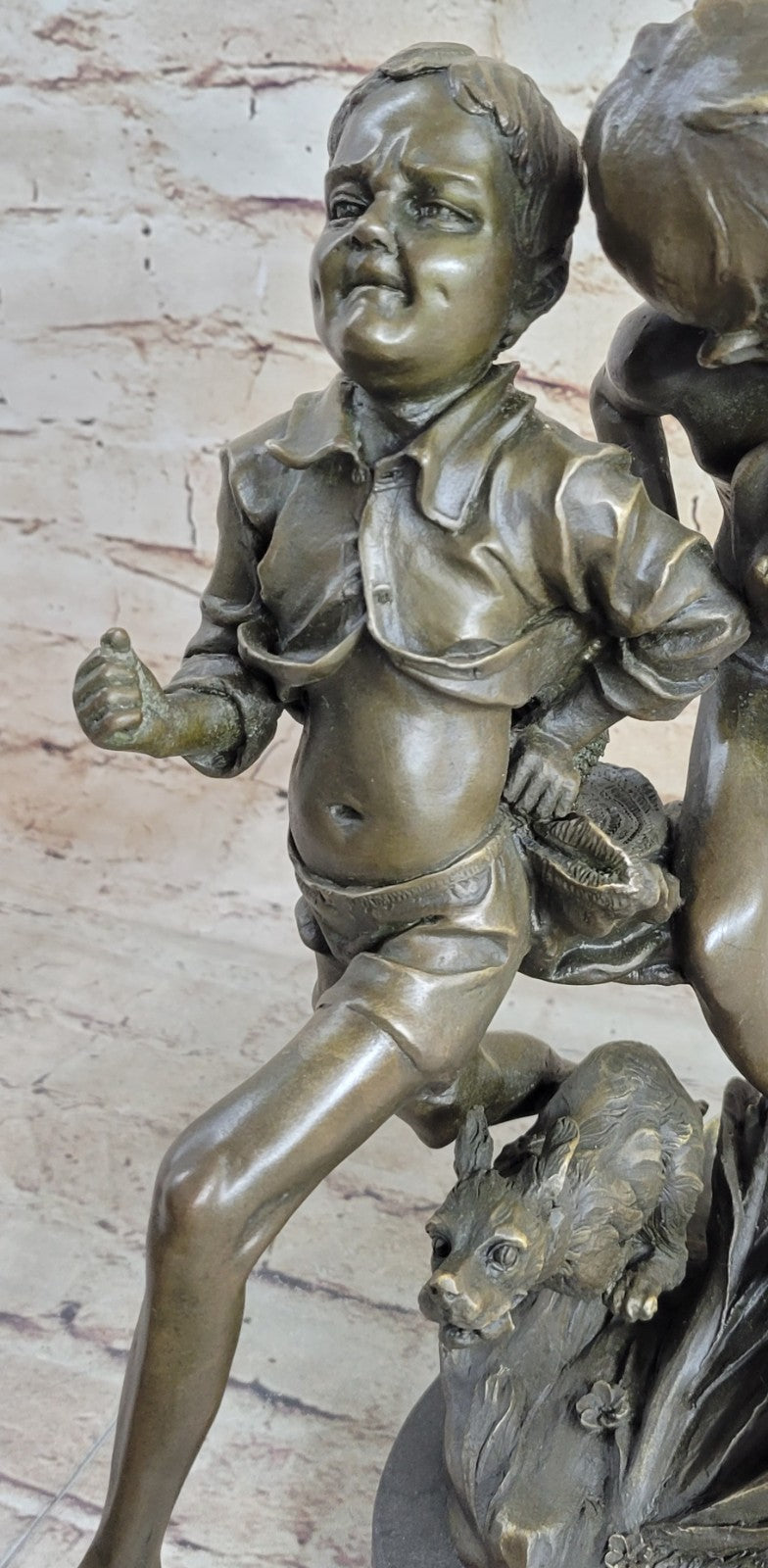 VINTAGE ALDO VITALH BRONZE "BOY RUNNING WITH DOG" SCULPTURE ON MARBLE BASE SALE