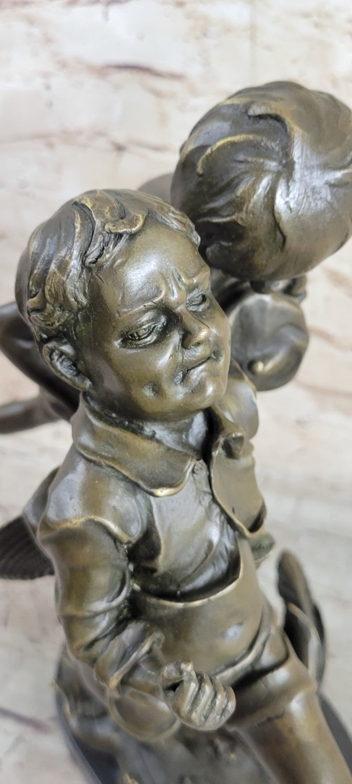 VINTAGE ALDO VITALH BRONZE "BOY RUNNING WITH DOG" SCULPTURE ON MARBLE BASE SALE