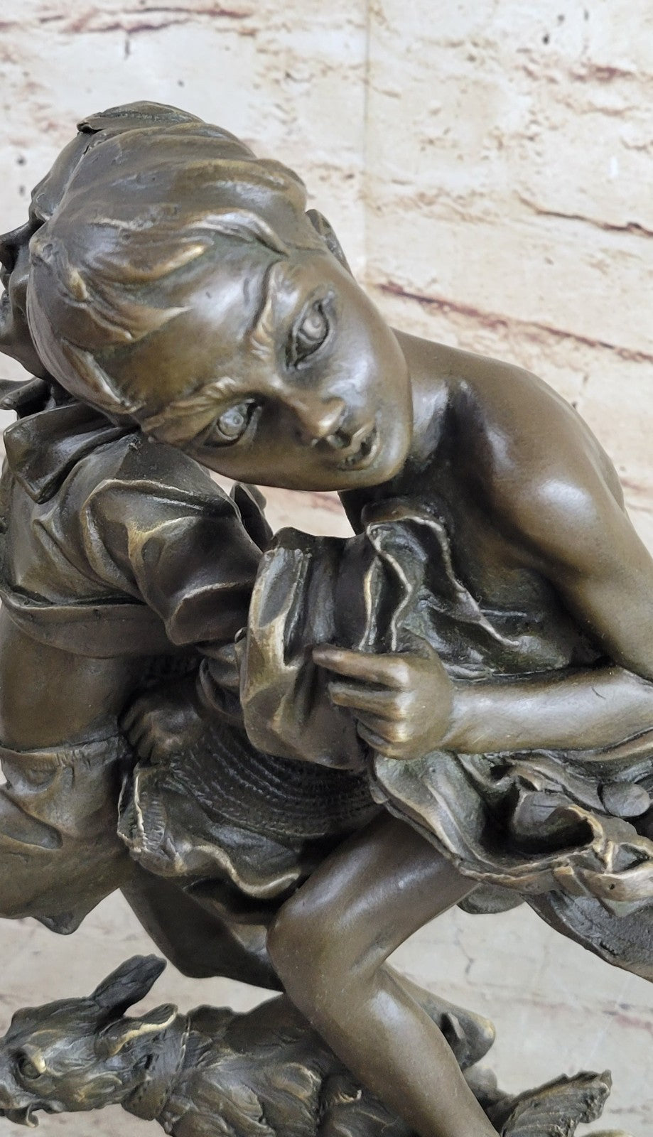 VINTAGE ALDO VITALH BRONZE "BOY RUNNING WITH DOG" SCULPTURE ON MARBLE BASE SALE