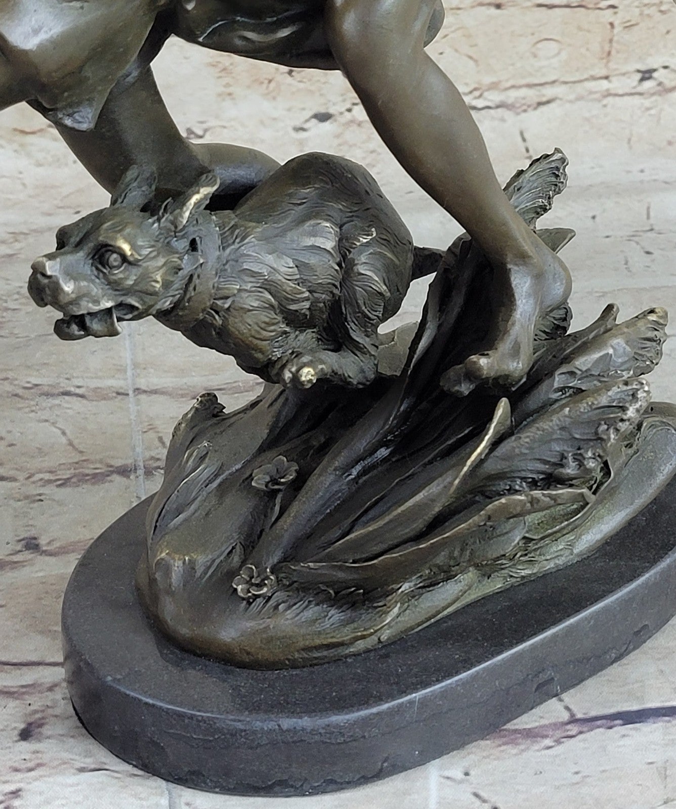 VINTAGE ALDO VITALH BRONZE "BOY RUNNING WITH DOG" SCULPTURE ON MARBLE BASE SALE