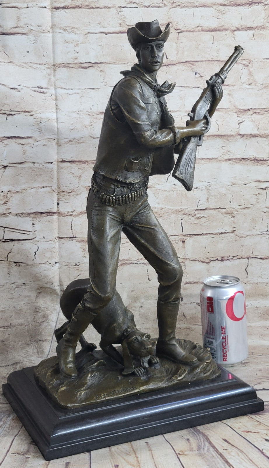 Cowboy Hunter w/Dog Sculpture Figurine Statue Figure Bronze Home Decor Gift