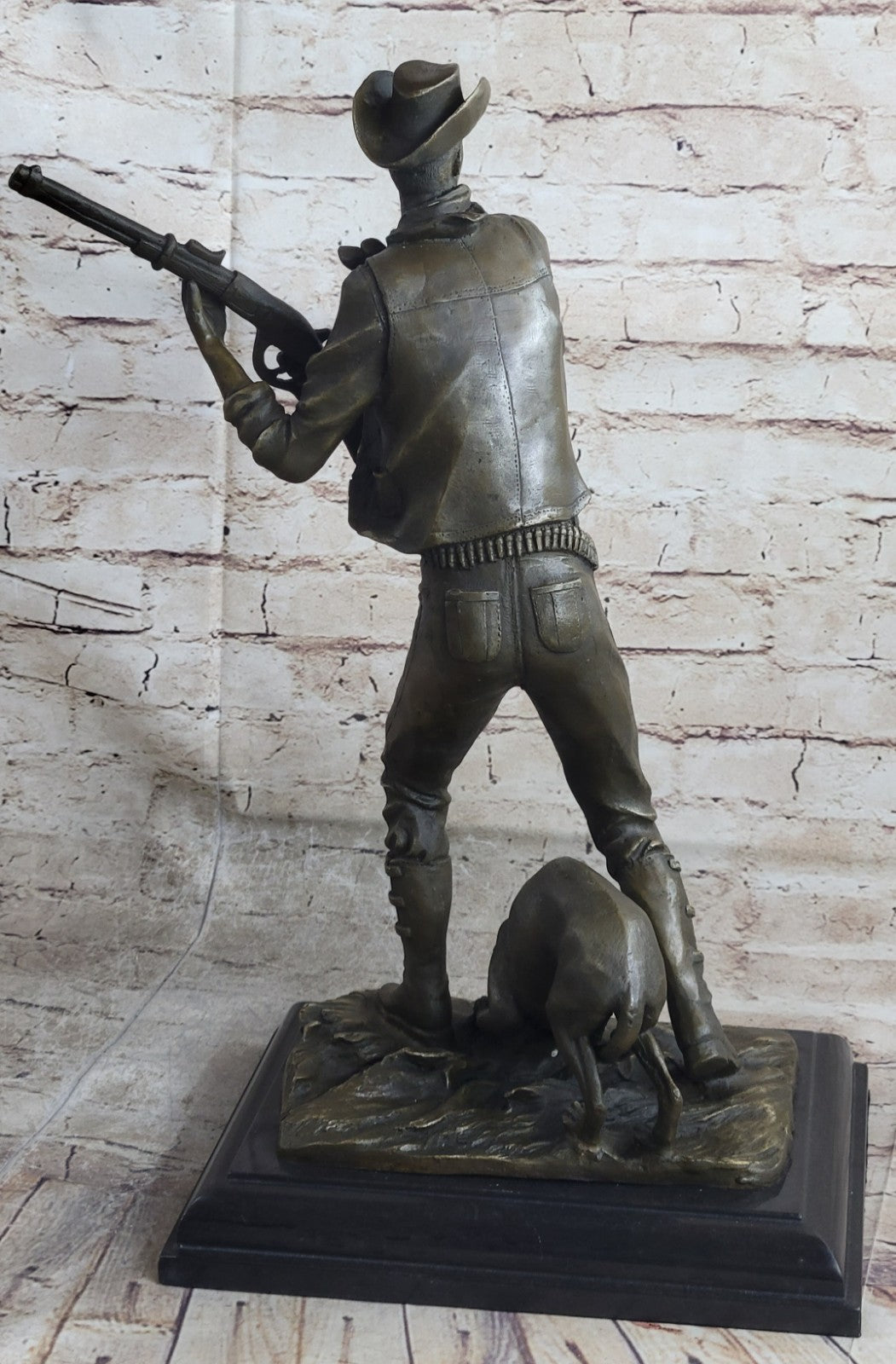 Cowboy Hunter w/Dog Sculpture Figurine Statue Figure Bronze Home Decor Gift
