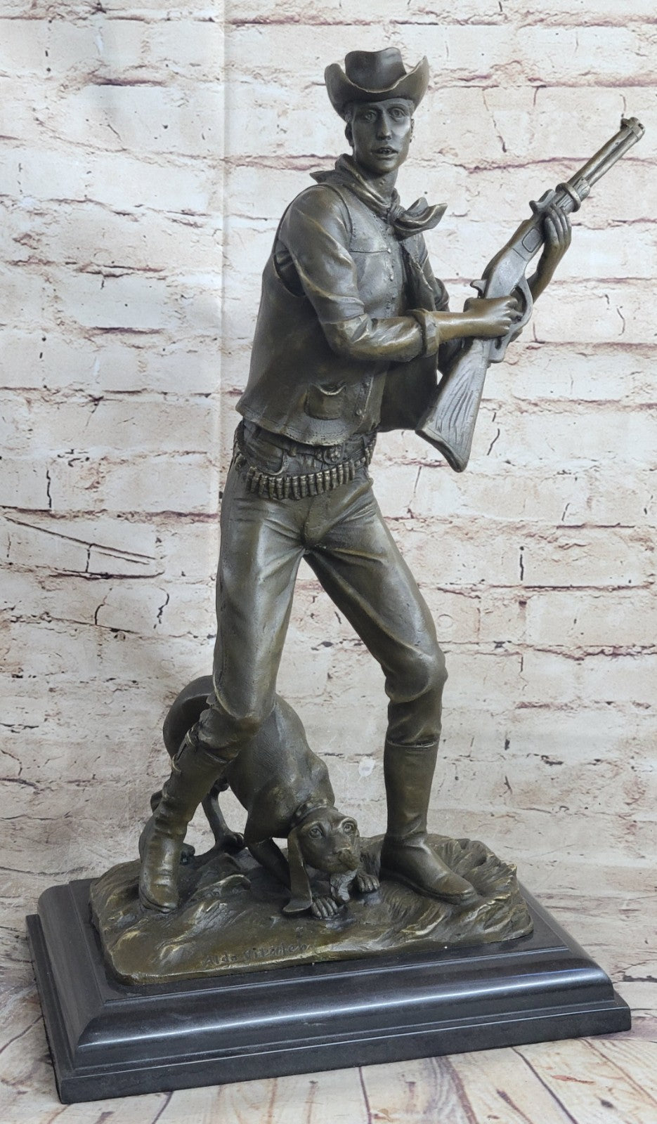 Cowboy Hunter w/Dog Sculpture Figurine Statue Figure Bronze Home Decor Gift