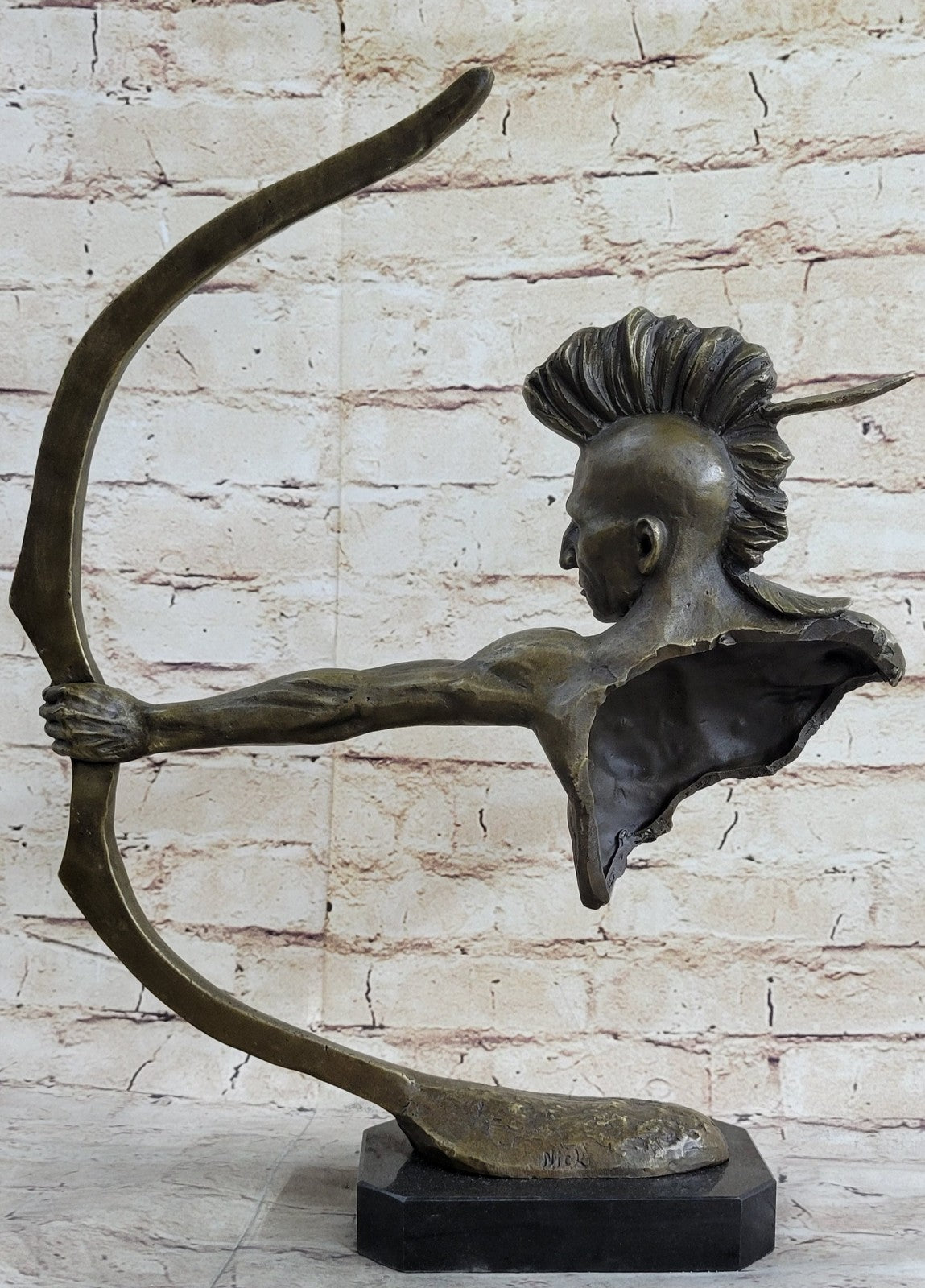 BRONZE MOHAWK CHIEF SCULPTURE STATUE ARROW BOW INDIAN CHIEF SCOUT WARRIOR SALE
