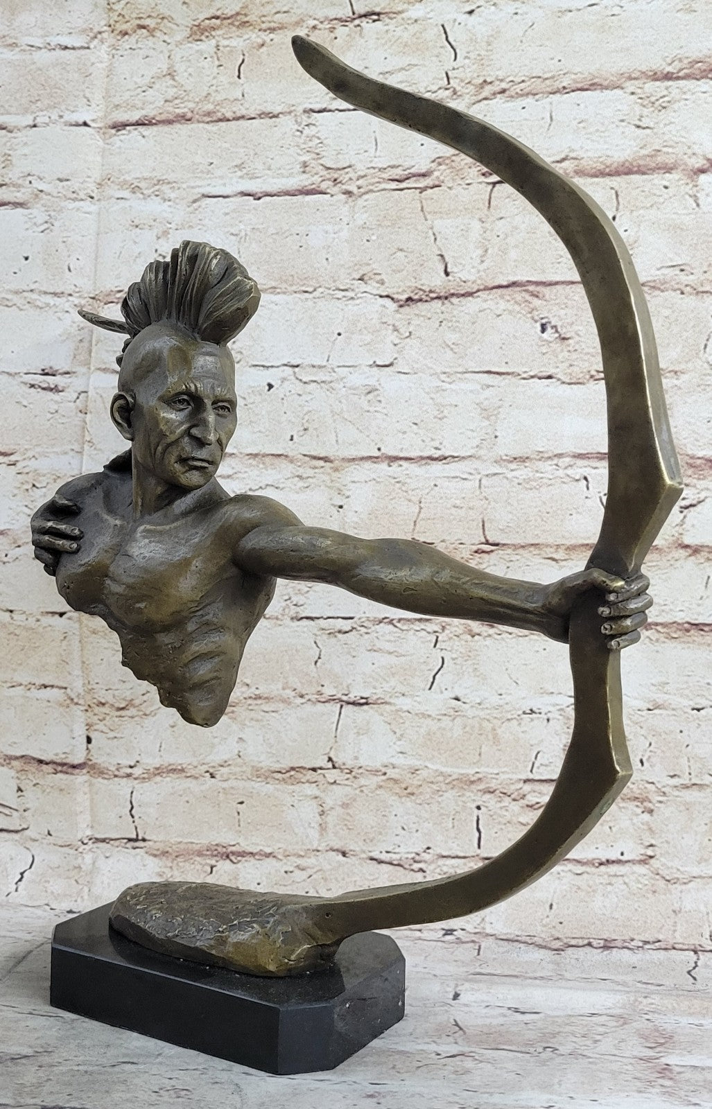 BRONZE MOHAWK CHIEF SCULPTURE STATUE ARROW BOW INDIAN CHIEF SCOUT WARRIOR SALE