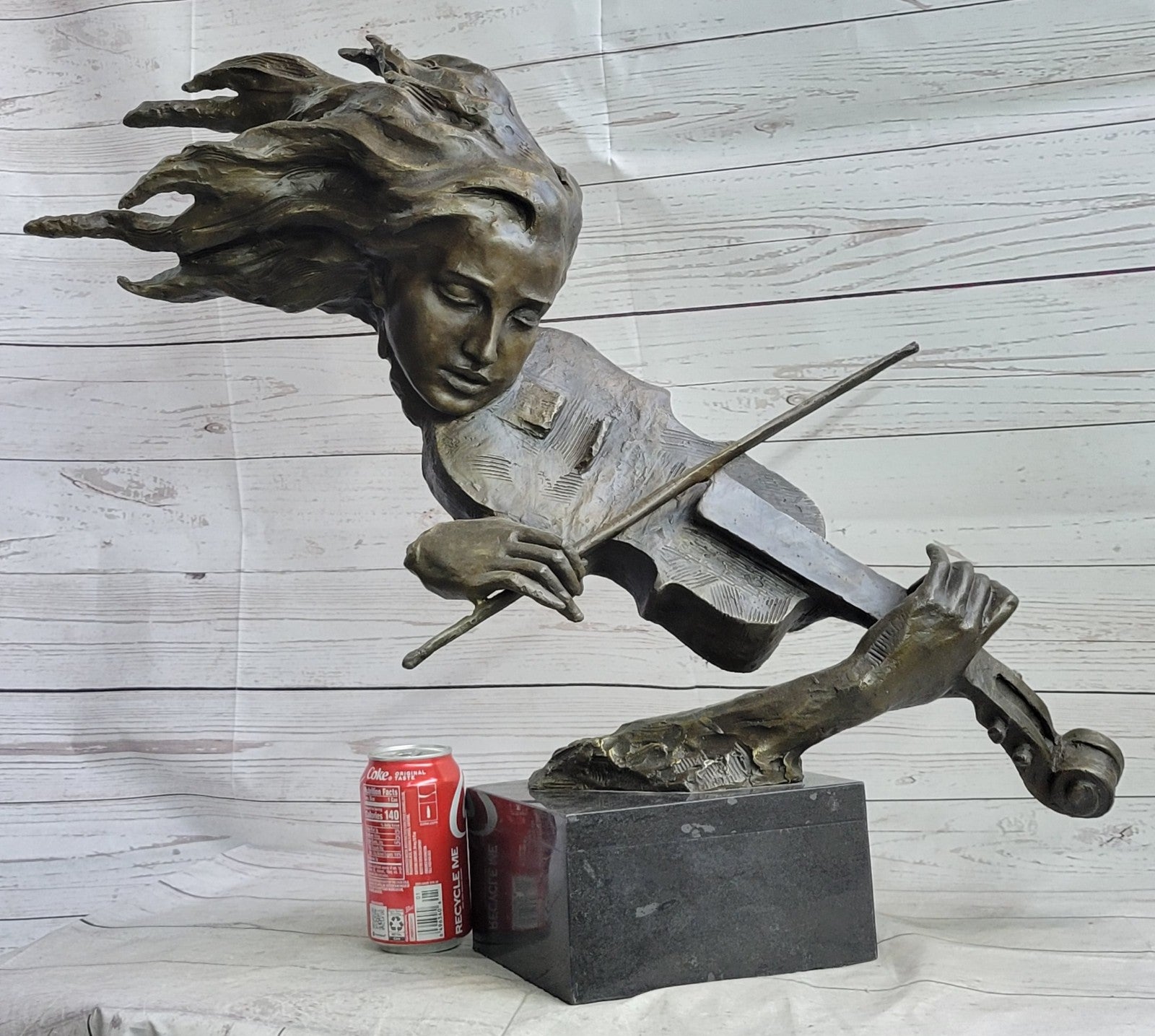 Large Abstract Modern Art Female Violin Player Bronze Sculpture Brown Patina