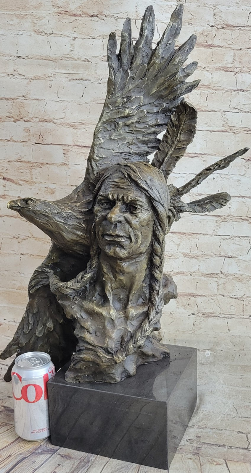 Handcrafted bronze sculpture SALE Bust Eagle Chief Native Indian Marble 26" art