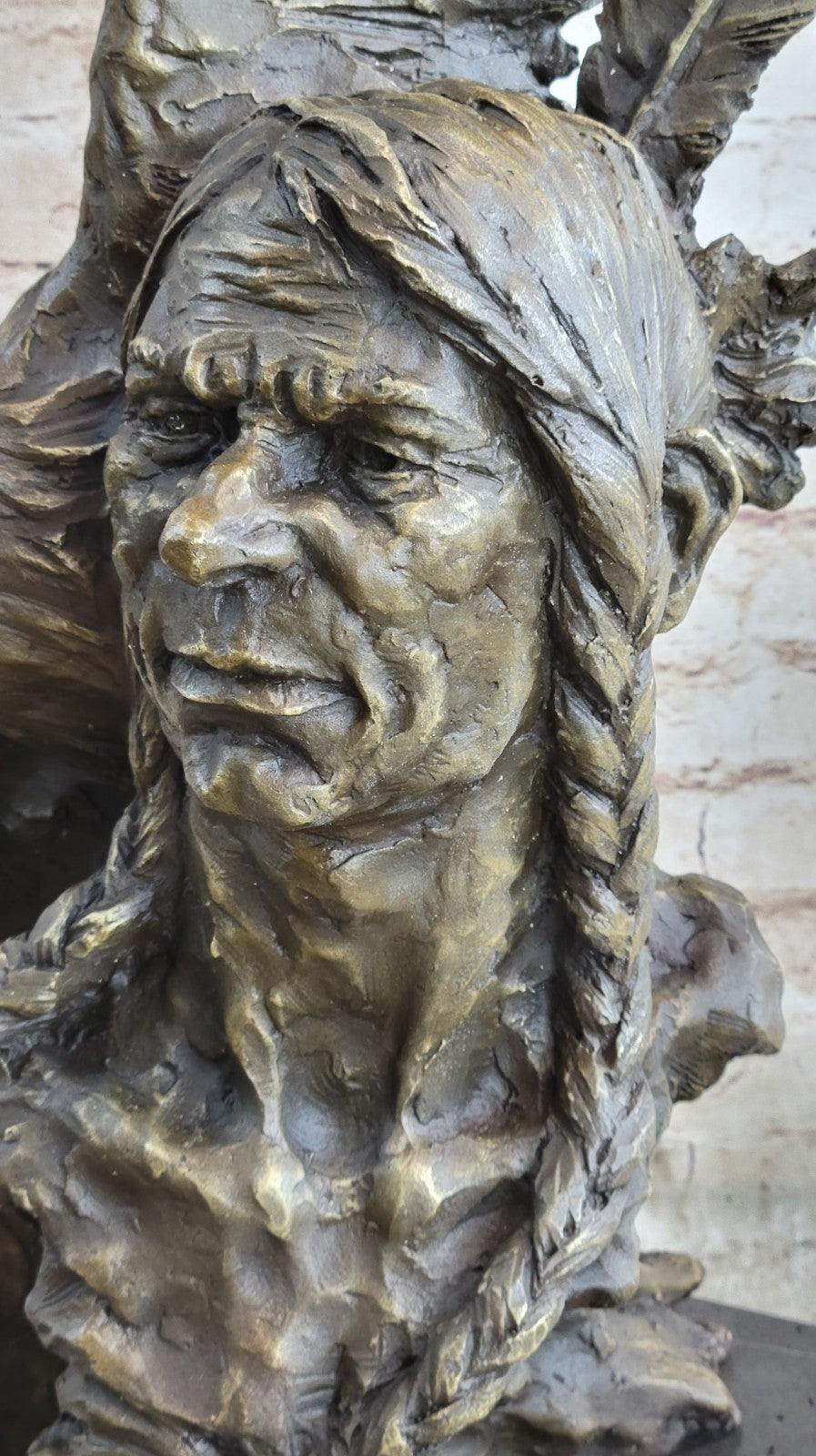 Handcrafted bronze sculpture SALE Bust Eagle Chief Native Indian Marble 26" art