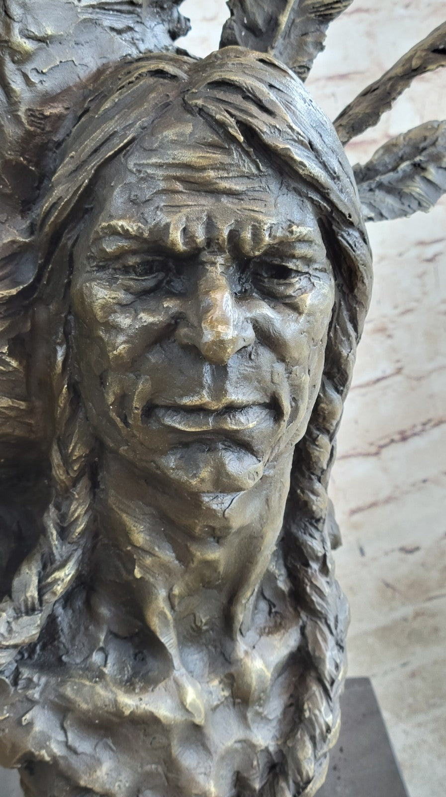 Handcrafted bronze sculpture SALE Bust Eagle Chief Native Indian Marble 26" art