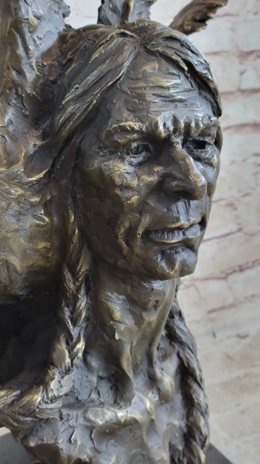 Handcrafted bronze sculpture SALE Bust Eagle Chief Native Indian Marble 26" art