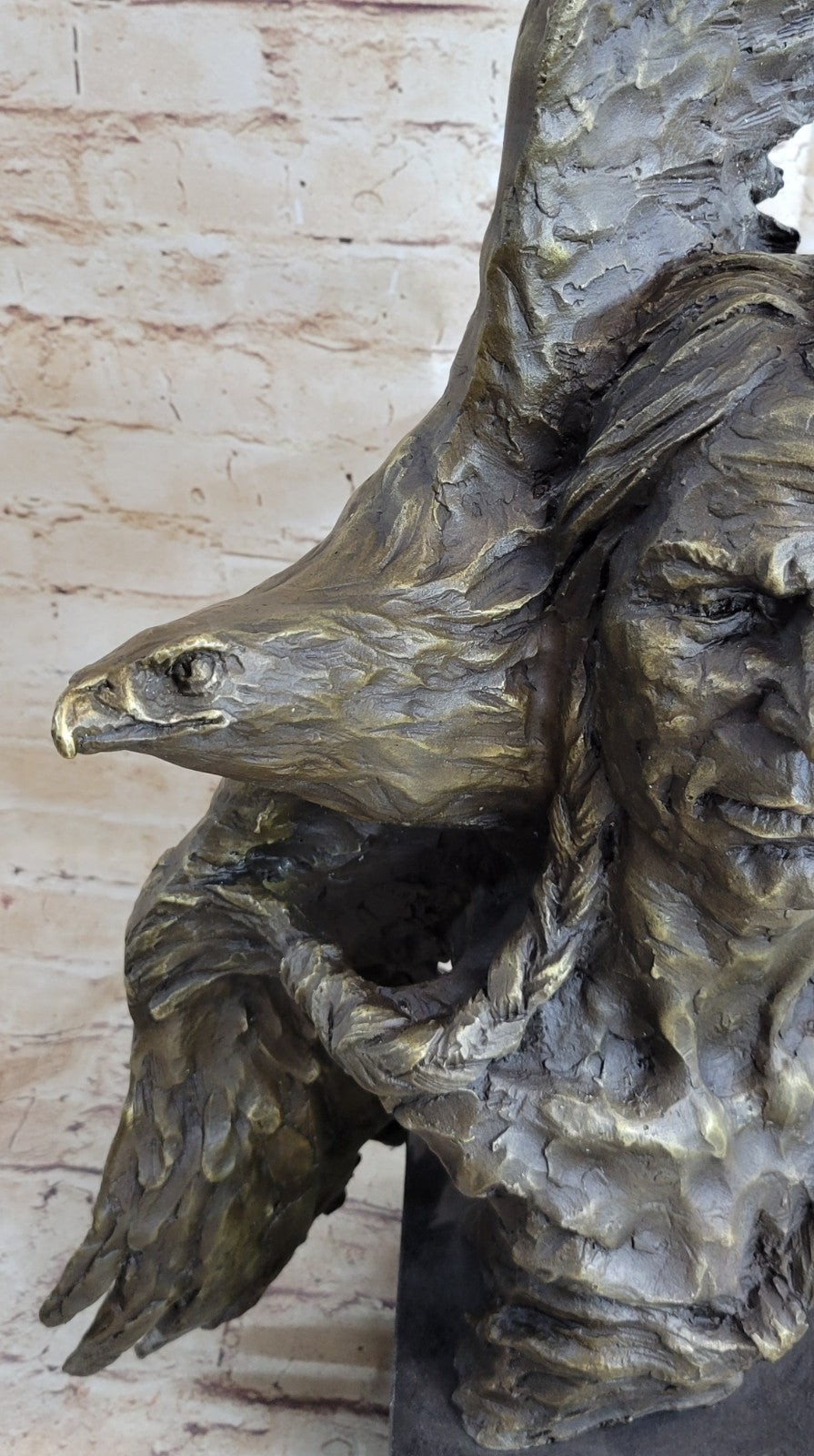 Handcrafted bronze sculpture SALE Bust Eagle Chief Native Indian Marble 26" art