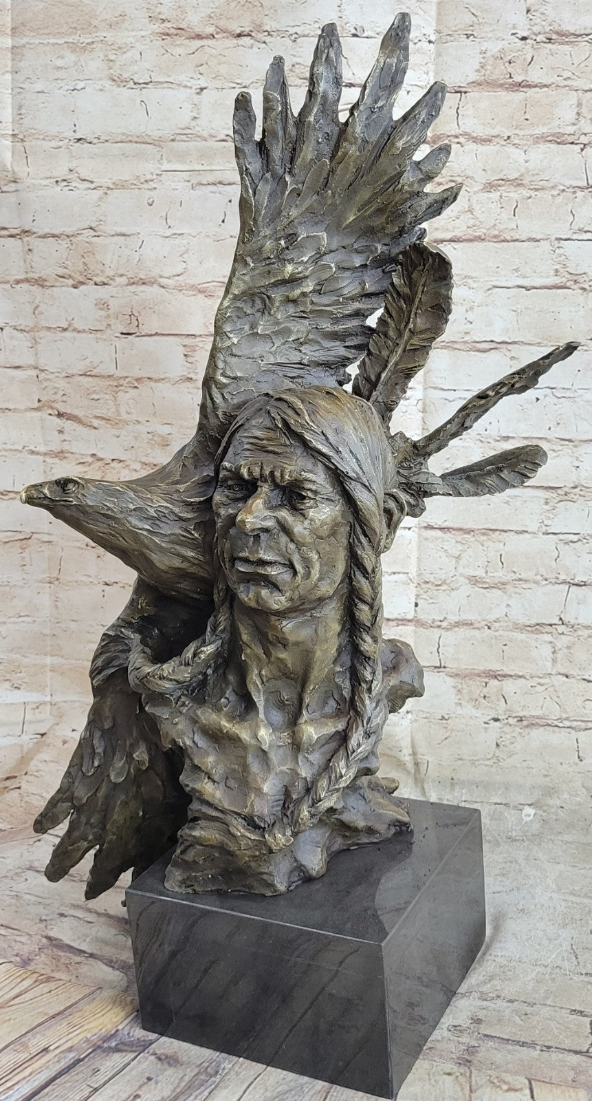 Handcrafted bronze sculpture SALE Bust Eagle Chief Native Indian Marble 26" art
