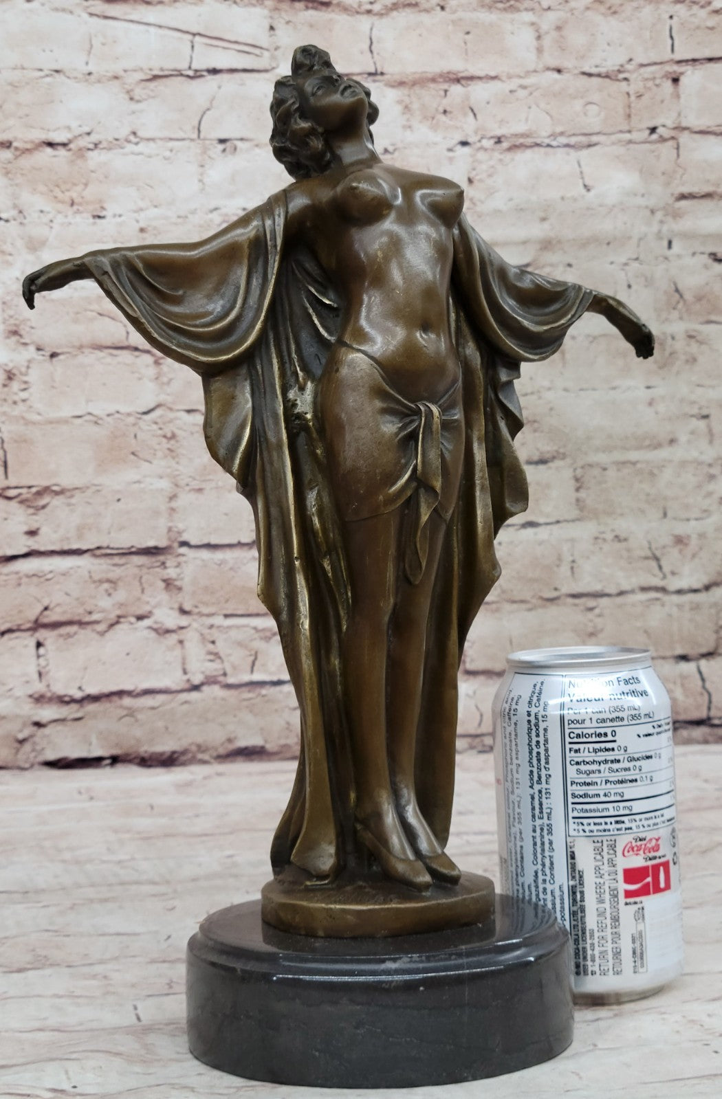 Art Deco Nude Girl Female Classic Bronze Sculpture Figurine Marble Base Figure