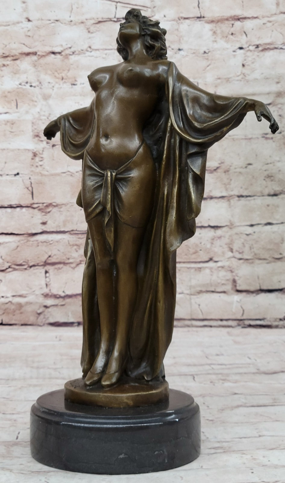 Art Deco Nude Girl Female Classic Bronze Sculpture Figurine Marble Base Figure