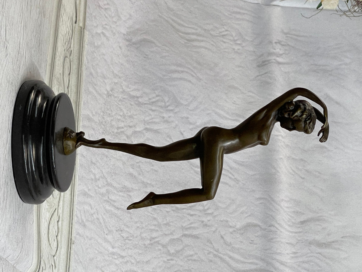 VINTAGE NUDE EROTIC DANCER BRONZE STATUE FIGURE YOGA POSE SCULPTURE MARBLE DECOR