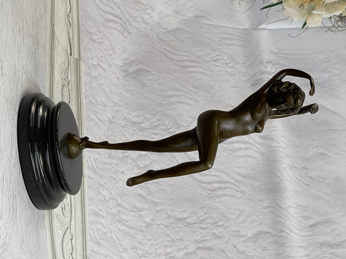 VINTAGE NUDE EROTIC DANCER BRONZE STATUE FIGURE YOGA POSE SCULPTURE MARBLE DECOR