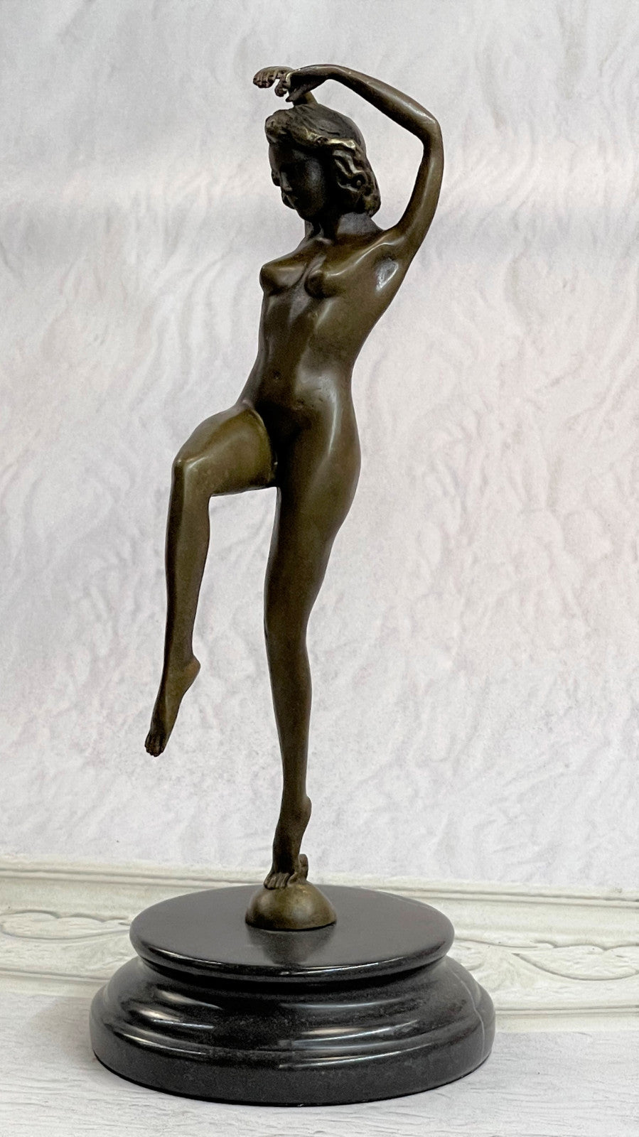 VINTAGE NUDE EROTIC DANCER BRONZE STATUE FIGURE YOGA POSE SCULPTURE MARBLE DECOR
