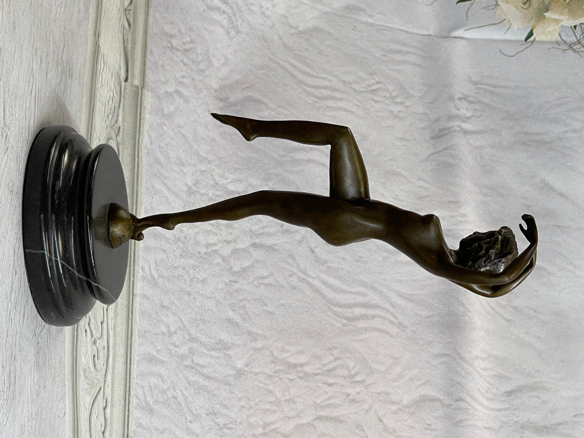 VINTAGE NUDE EROTIC DANCER BRONZE STATUE FIGURE YOGA POSE SCULPTURE MARBLE DECOR