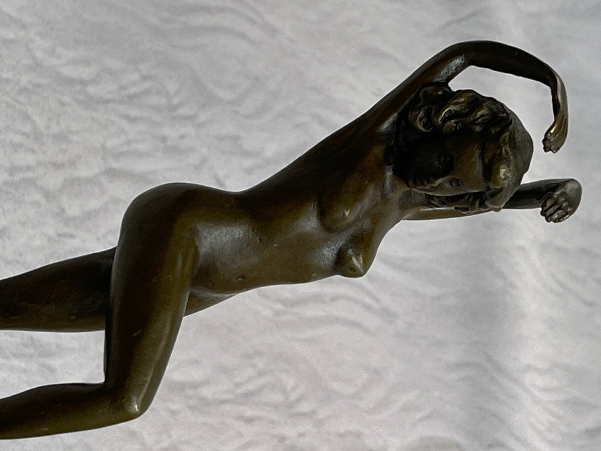 VINTAGE NUDE EROTIC DANCER BRONZE STATUE FIGURE YOGA POSE SCULPTURE MARBLE DECOR