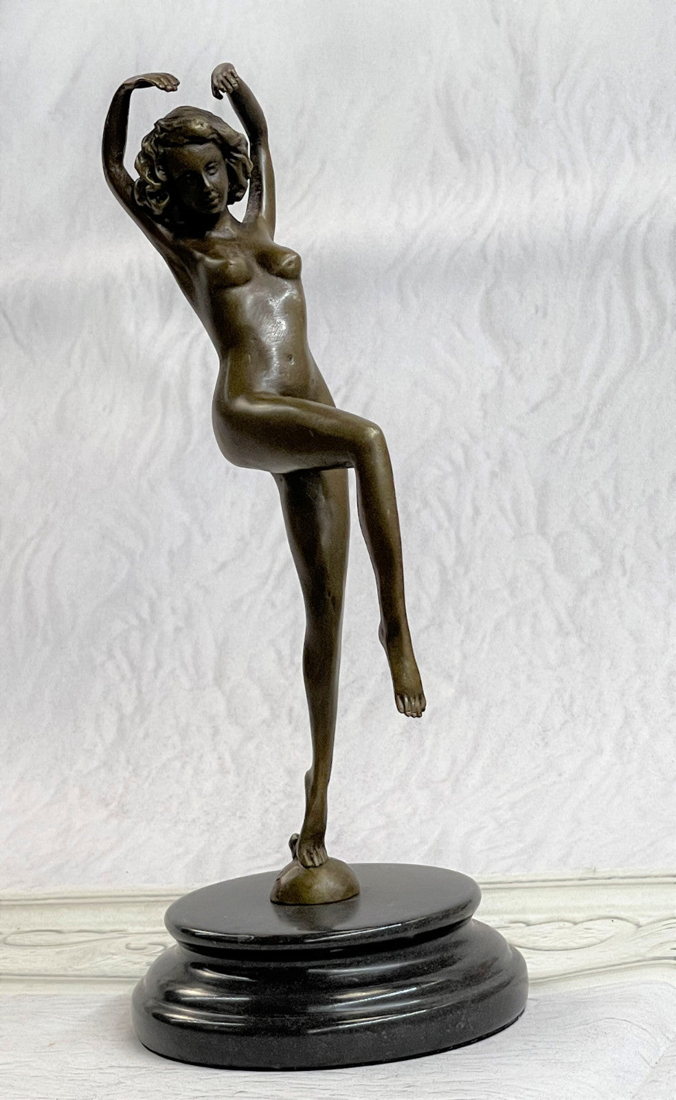 VINTAGE NUDE EROTIC DANCER BRONZE STATUE FIGURE YOGA POSE SCULPTURE MARBLE DECOR