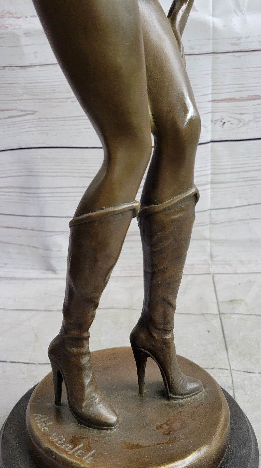 Provocative Vitaleh Bronze Figurine: Sexy Woman with Bikini and Boots, Signed Hot Cast Sculpture