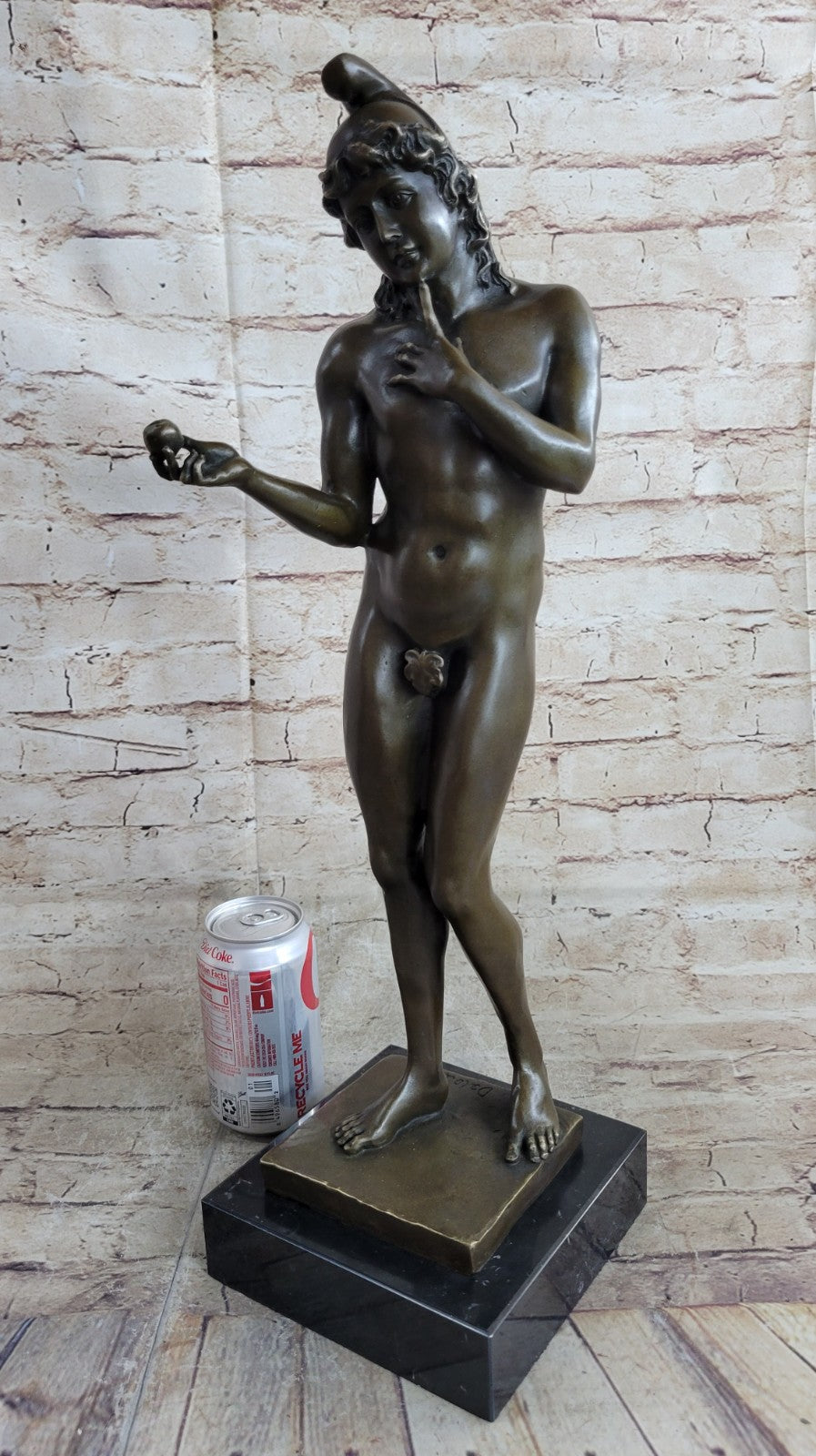 SIGNED LIMITED EDITION BRONZE SCULPTURE NUDE MALE ADAM STATUE ON MARBLE BASE