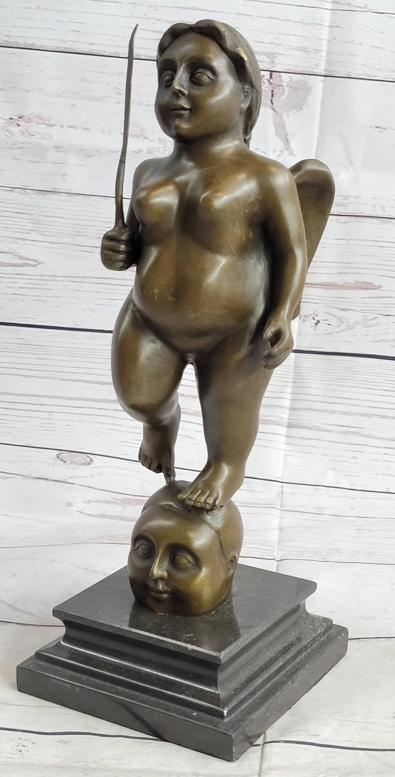 Handcrafted bronze sculpture Nude Angel Standing Tribute Botero Fernando Figure