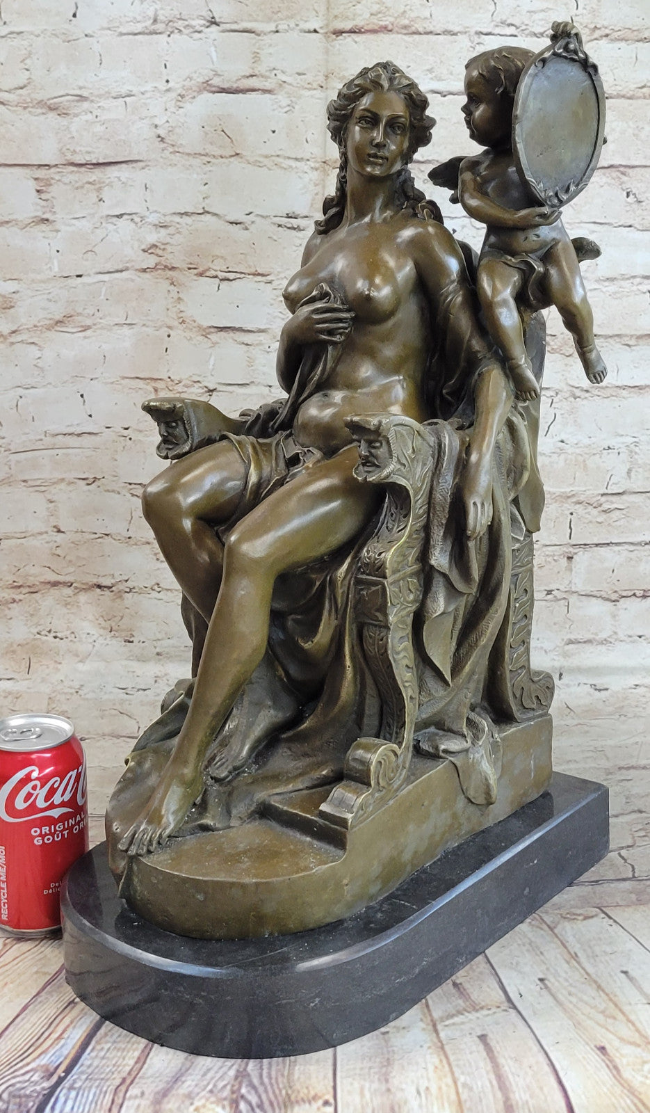 Art Deco Nude Female Bronze-Beautiful Venus with Angel Sculpture Decor Sale