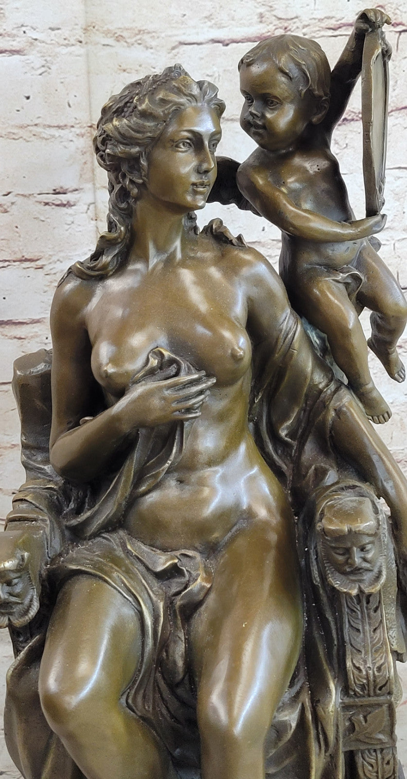Art Deco Nude Female Bronze-Beautiful Venus with Angel Sculpture Decor Sale