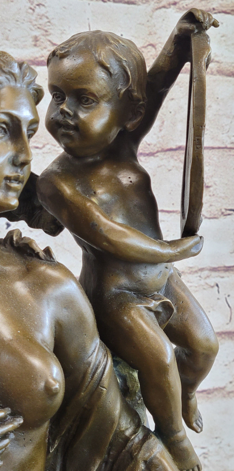 Art Deco Nude Female Bronze-Beautiful Venus with Angel Sculpture Decor Sale