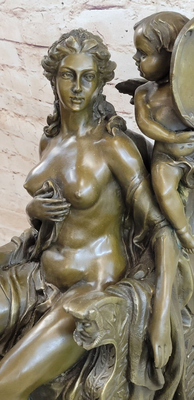 Art Deco Nude Female Bronze-Beautiful Venus with Angel Sculpture Decor Sale